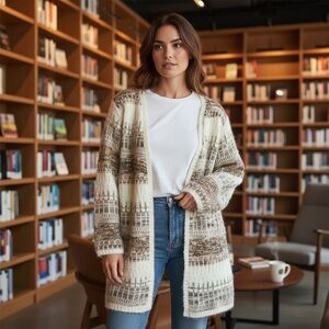 C oversized long soft fuzzy cozy oversized neutral cardigan size Medium